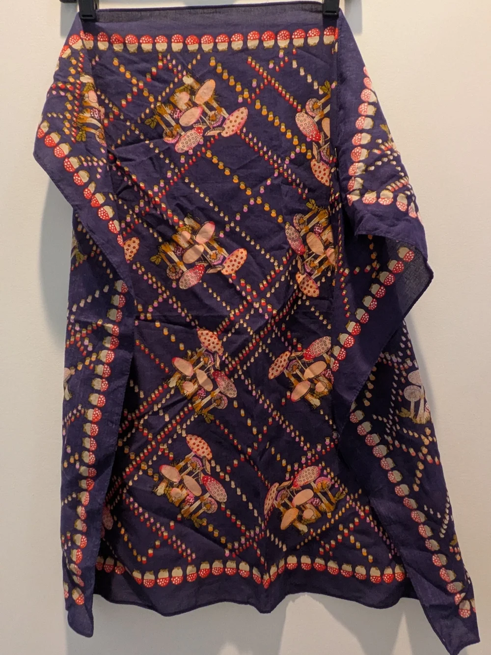 Free People Navy Scarf with Pink & Yellow Mushroom Print